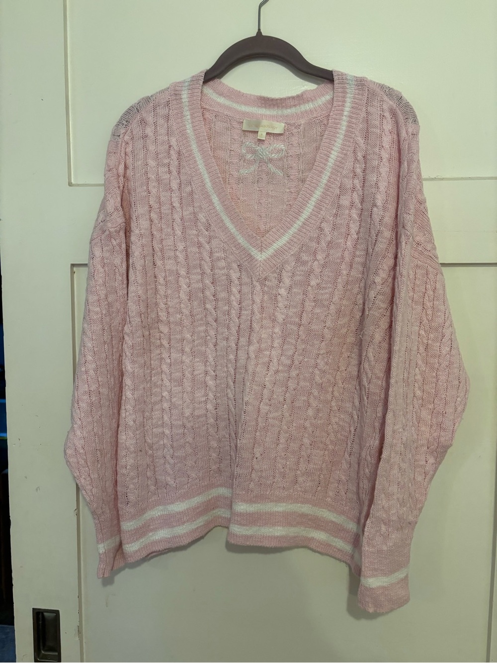 LoveShackFancy Jessanna Linen-Cotton Cable Knit Pullover
